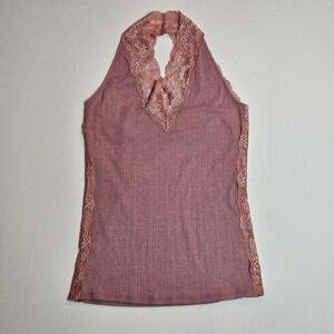 Red by‎ BKE Lace Halter Top S Mauve Pink Ribbed Stretch Y2K Boho Clubwear